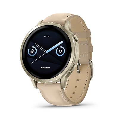 Garmin Venu® 4, 41mm, Advanced Health and Fitness GPS Smartwatch, Bright Colorful Display,Built-In Flashlight,10 Days of Battery Life,Lunar Gold/Bone Silicone Band and Light Sand Leather Band -2 bands