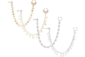 NICENEEDED 4 PCS Nose Rings Chain with Tassel, Nose to Ear Chain Jewelry Dangle, Non Piercing Jewelry Nose Ring Stud Across f