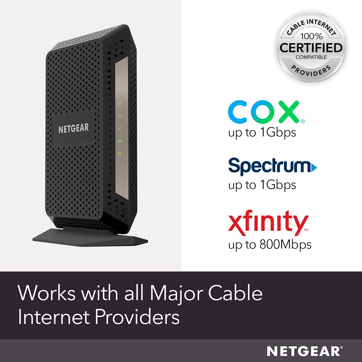 NETGEAR Cable Modem DOCSIS 3.1 (CM1000) Gigabit Modem, Compatible with All Major ISP Providers Including Xfinity, Spectrum, Cox, for Cable Plans Up to 1 Gbps,Black