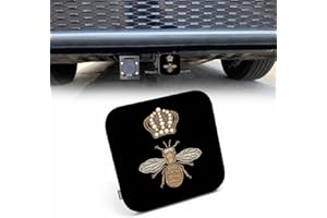 Beabes Queen Bee Hitch Tube Cover 2 Inch Gold Embroidery Bumblebee Crown Bee Rubber Receiver Tube Hitch Plug for Cars, Square Hitch Box Towing Hitch Plug Covers