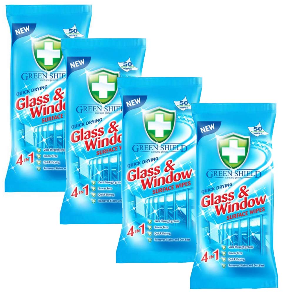 Green Shield Glass and Window Surface Wipes 4 Packs of 70 = 280 Wipes