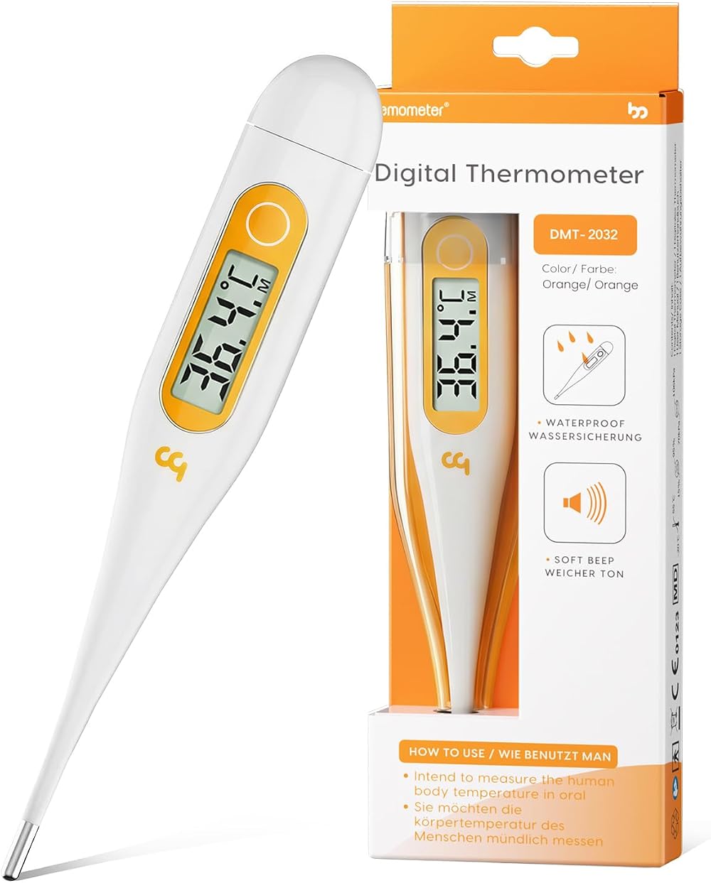 femometer Digital Thermometer Oral/Rectal/Underarm Orange Kids Adults