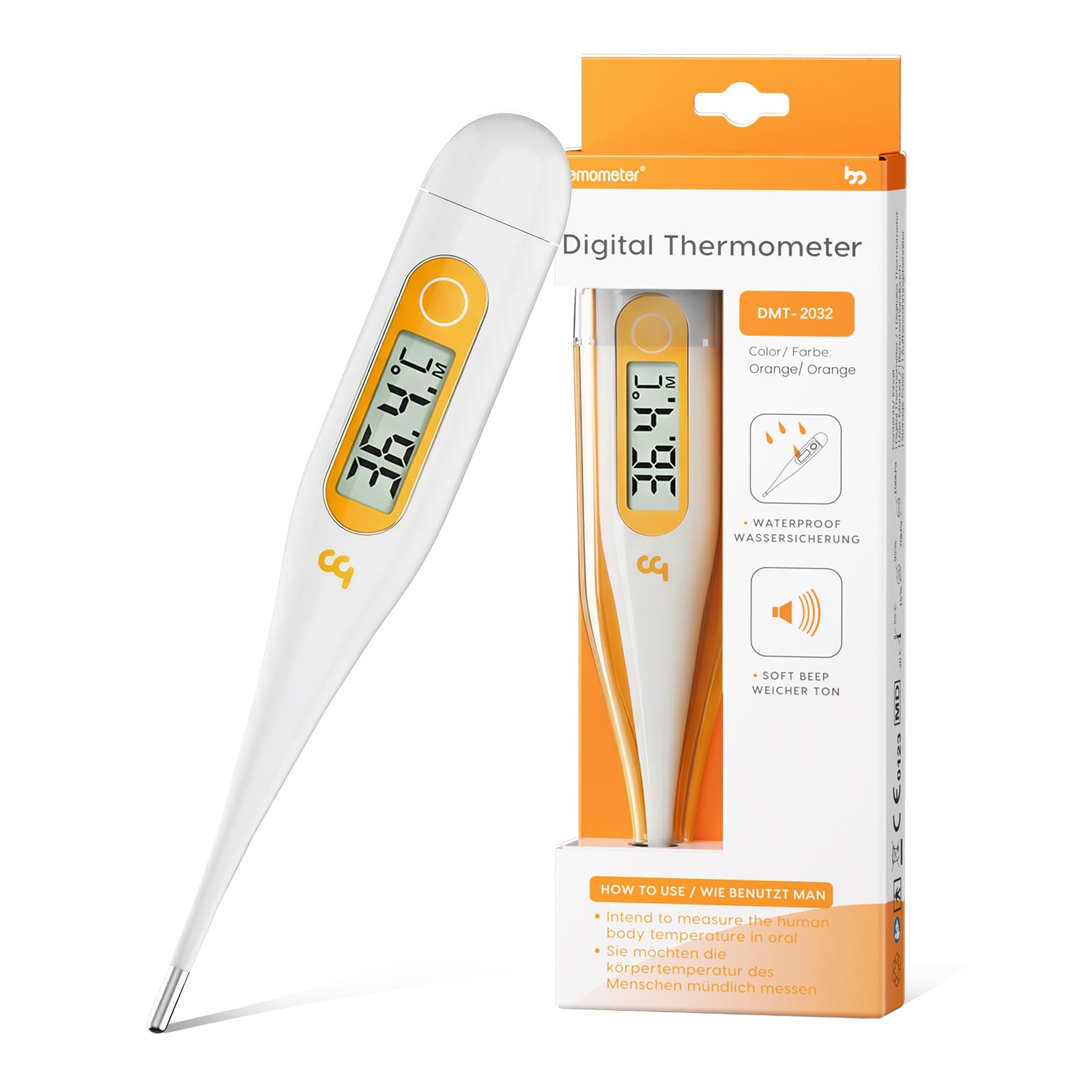 Digital Thermometer, Oral Thermometer Adults Kids Babies, Accurate Fast Switchable Body Temperature Thermometer, Orange