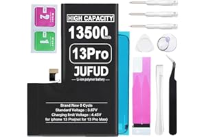JUFUD Replacement Battery for iPhone 13 Pro, 13500mAh high-Capacity Zero-Cycle Lithium Polymer Battery [Say Goodbye to Frequent Charging], Model (A2636 A2638 A2639 A2640 A2483) with a Full Repair Tool.