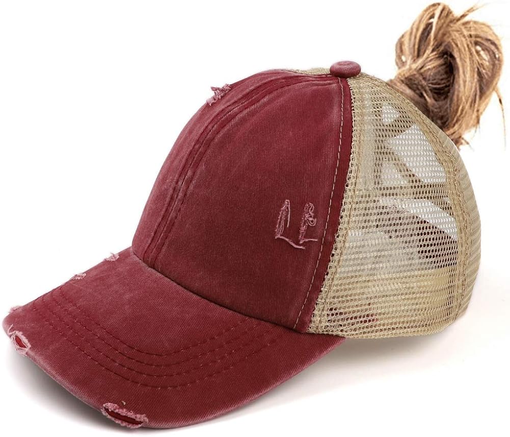 Womens Criss Cross Ponycap Distressed Messy High Bun Ponytail Baseball Cap Vintage Unconstructed Dad Hat Black at  Women’s Clothing store