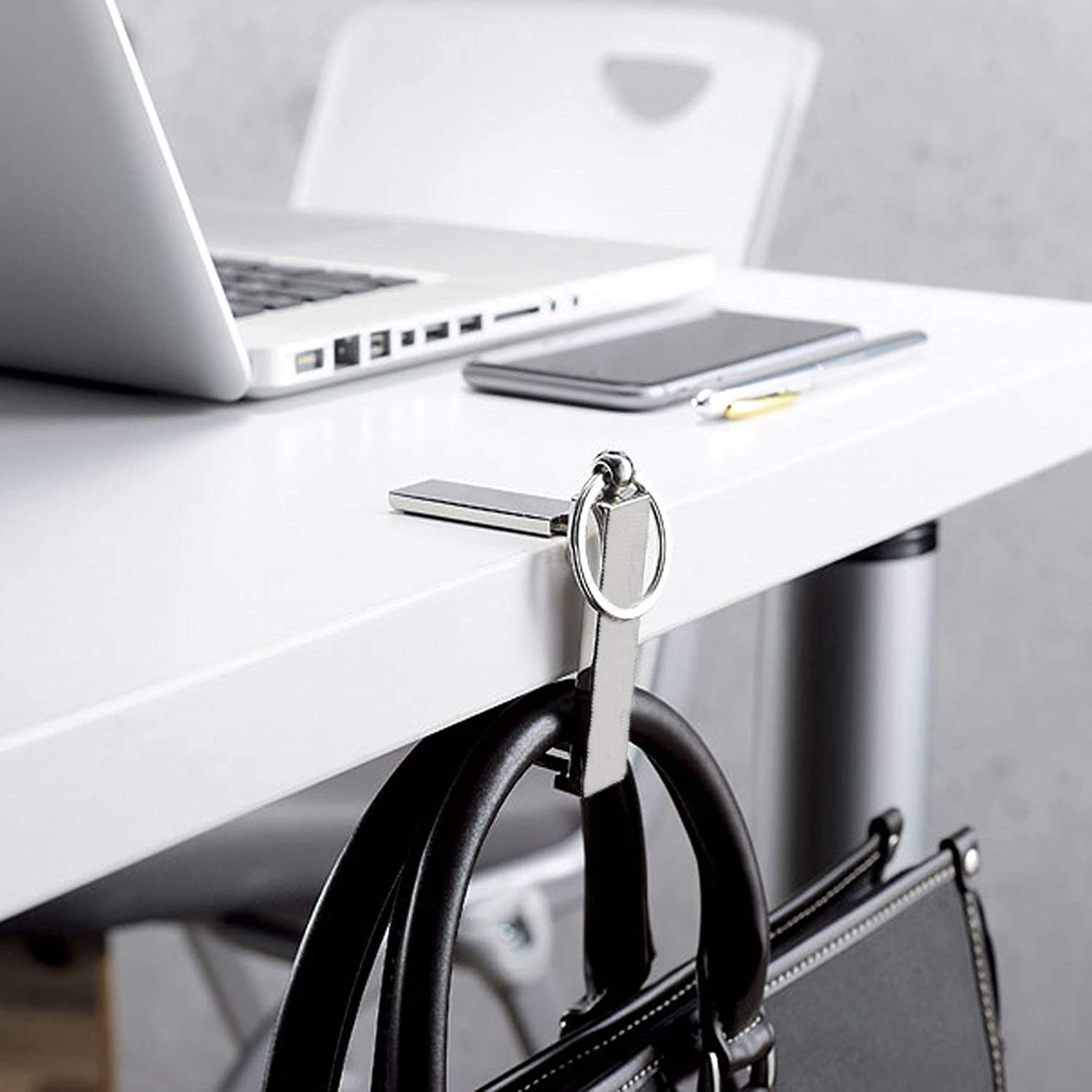 Photo 1 of LonlyEagle Instant Bag Hanger Collection,Purse Handbag Hook Hanger Holder for Table Desk?2-in-1 Purse Hook for Table & Phone Stand?Women's Handbag Storage Foldable Decor Table Hook(Platinum)