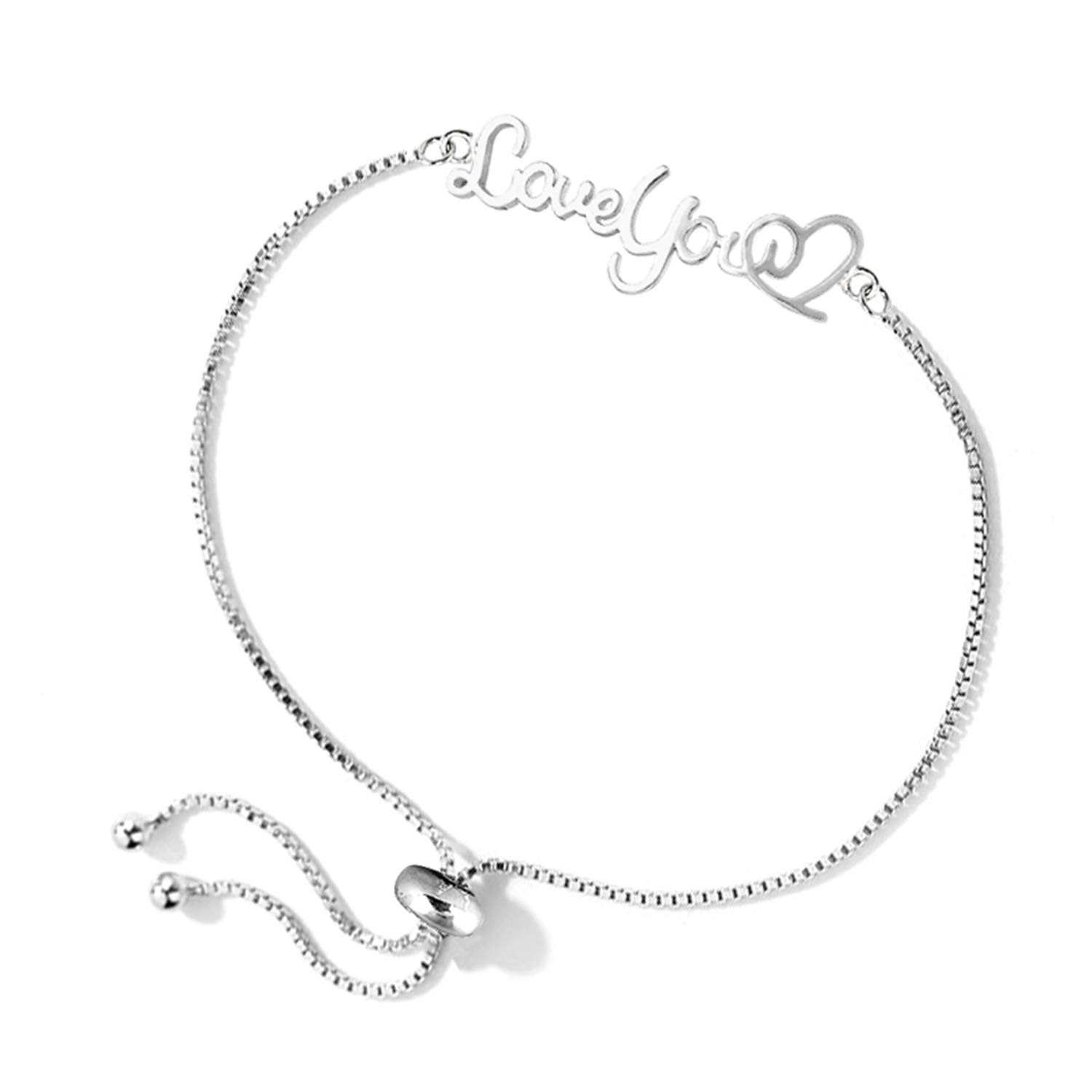 Charmsy 925 Sterling Silver Heart Pendant Bracelet, Adjustable Delicate Bracelet for Women
