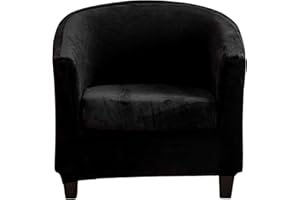 CRFATOP 2 Piece Club Chair Cover with Cushion Cover Stretch Barrel Chair Covers Velvet Tub Chair Slipcovers Soft Round Armchair Covers Removable Furniture Protector Arm Chair Cover for Living Room,02