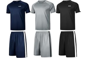 RPOVIG Shirts Shorts Workout Set:Men's 3 Pack Clothes Short set outfits Gym Active Athletic Basketball