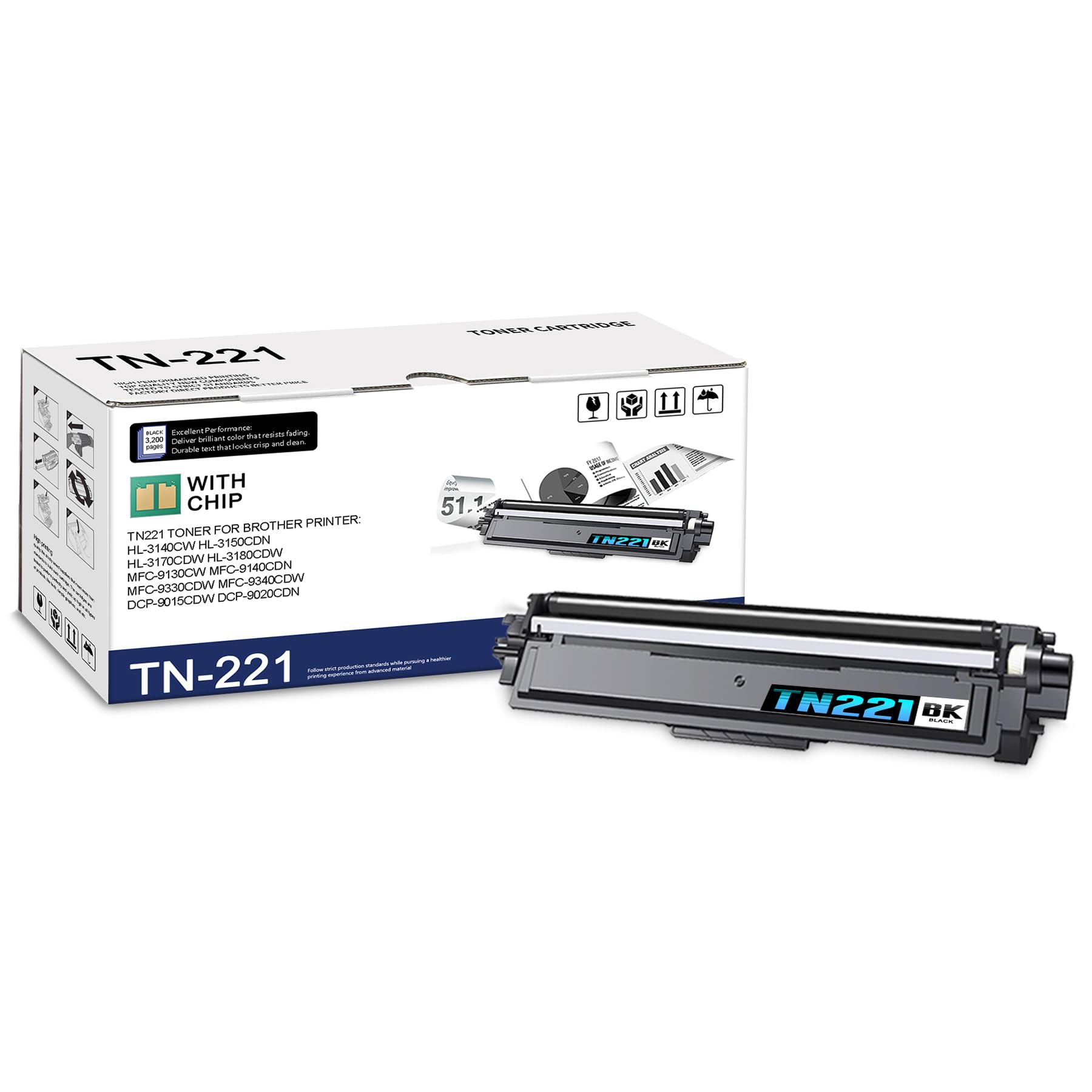 Photo 1 of 1-Pack TN221 High Yield Black Toner Cartridge, Replacement for Brother TN-221 for HL-3140CW 3150CDN 3170CDW 3180CDW MFC-9130CW 9140CDN 9330CDW 9340CDW DCP-9015CDW 9020CDN PrinterLPNPMFA4426218
