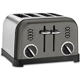 Cuisinart Toaster, Defrost &amp; Reheat, Stainless Steel, 4 Extra-Wide Slots | Cuisinart 4 slice toaster with 2 control panels, 6 browning settings &amp; a crumb tray for bagels, bread, etc., CPT-180BKSP1