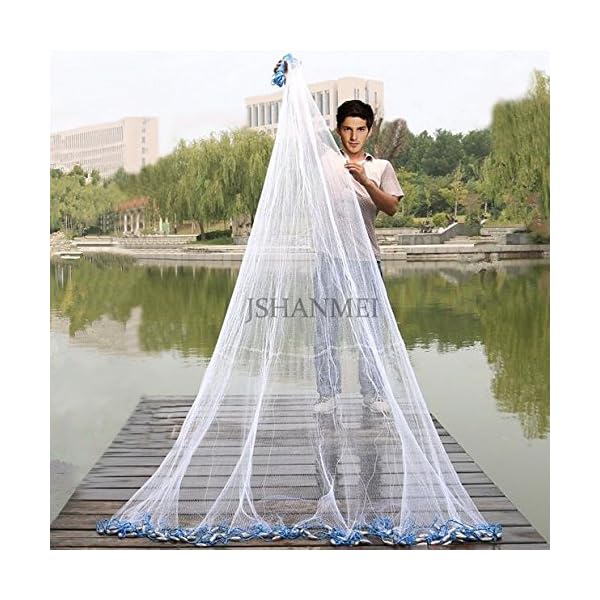 JSHANMEI-Handmade-American-Saltwater-Fishing-Cast-Net-with-Heavy-Duty-Real-Lead-Weights-for-Bait-Trap-Fish-5ft6ft7ft8ft9ft10ft-Radius-38inch-Mesh-Size-With-A-Bucket