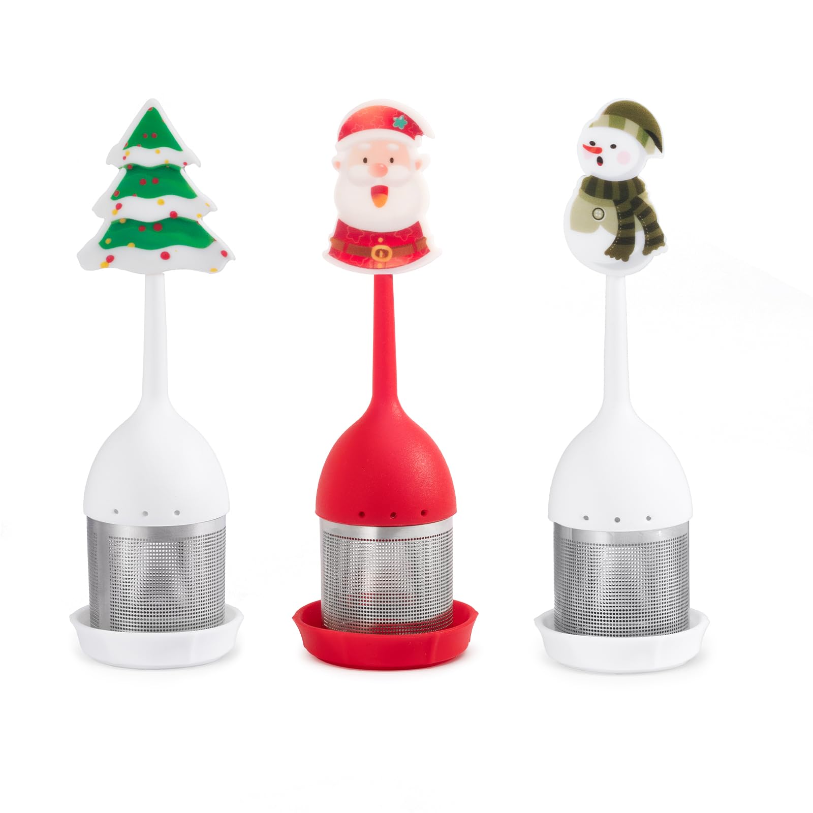 Christmas Tea Strainer Tea Infuser Tea Filter for Loose Tea Pack of 3 with Tea Pad Silicone Extra Fine Mesh Loose Tea Filter