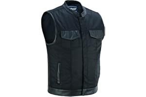 DS DANIEL SMART Daniel Smart Men’s Vest - Textile material with Leather Detailing Motorcycle Vest for Men’s with Concealment Armory Pocket