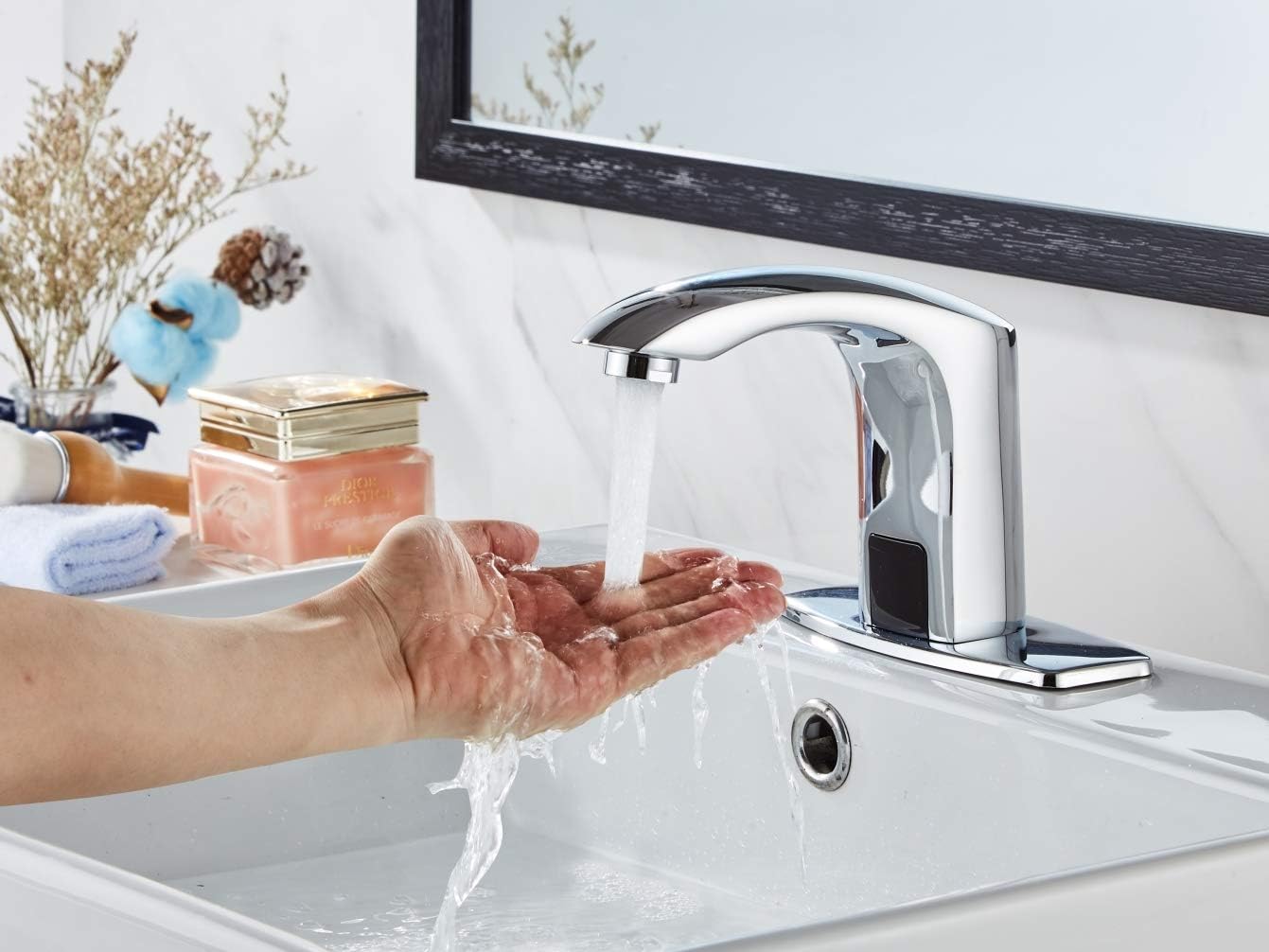 Luxice Sensor Automatic Touchless Bathroom Sink Faucet Hot & Cold Mixer Cover Plate Included Faucet, Chrome Finished - - 