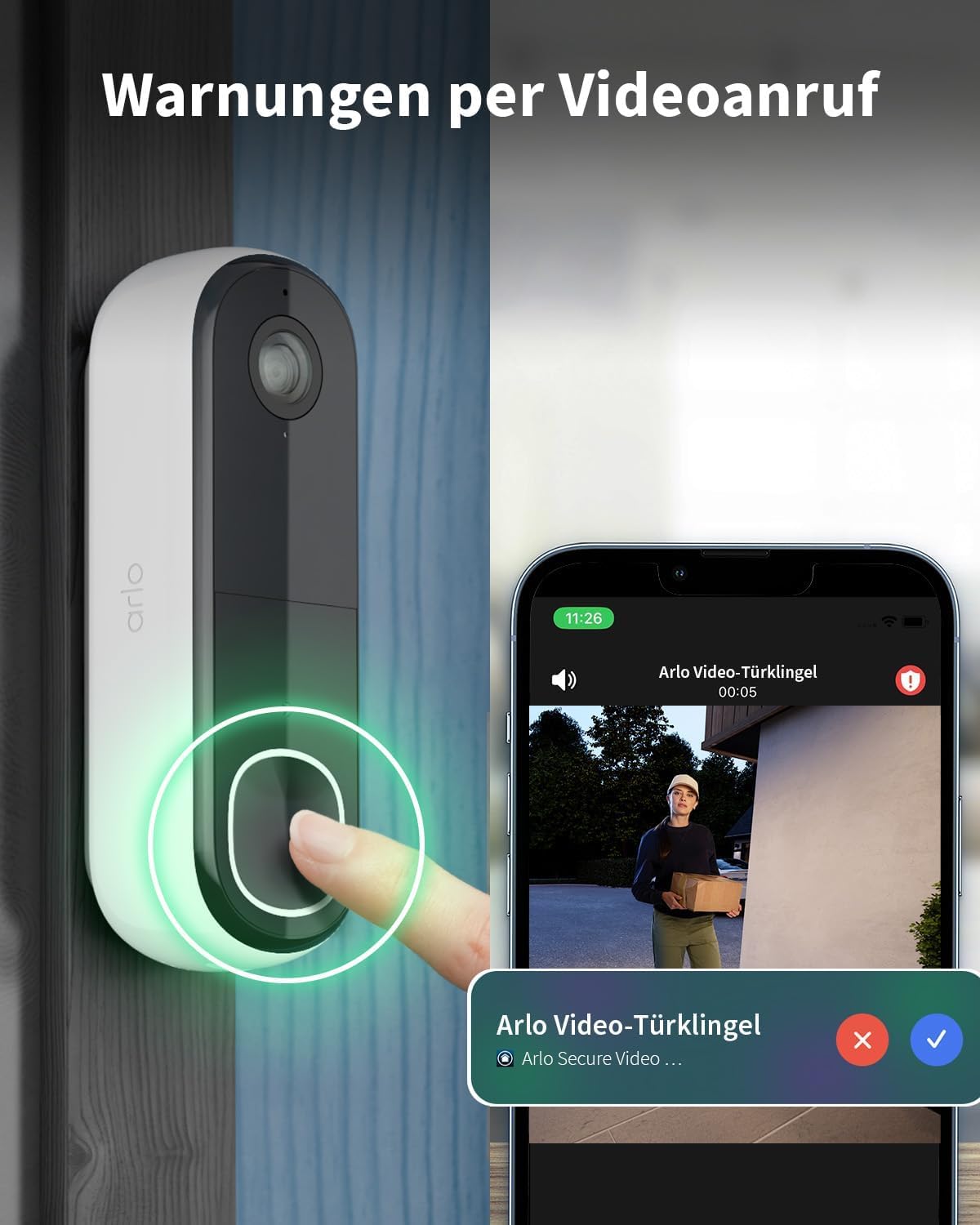 Arlo 2K HD Video Türklingel Mit Kamera & Türgong Kabellos, WLAN Doorbell, Bewegungsmelder, 2-Wege-Audio, Ring Sirene, Haustür Nachtsicht, Smart, Alexa Kompatibel + Arlo Secure Plan Testzeitraum 4