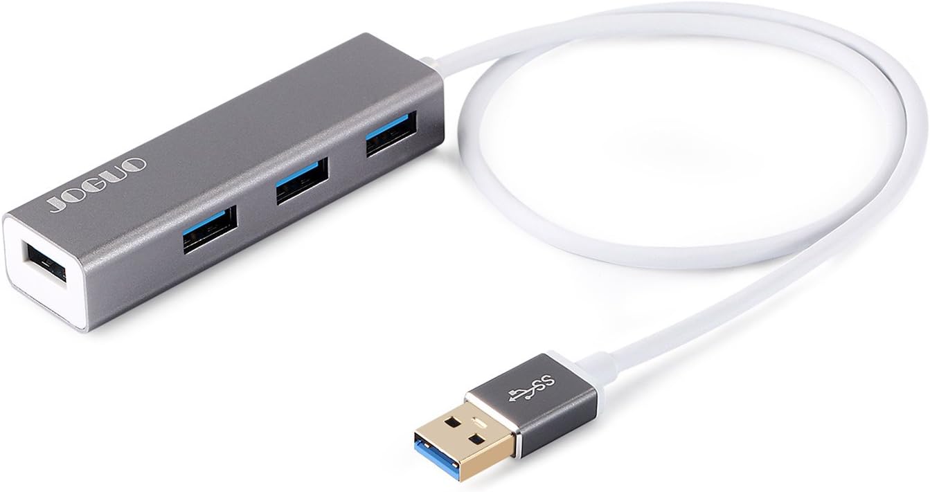 USB HUB, JOGUO Aluminum Alloy USB 3.0 HUB 4 Ports (5Gbps Transfer Speed) with 20 inch USB 3.0 Cable for Microsoft Surface Pro, PCs and Laptops (Dark Grey)