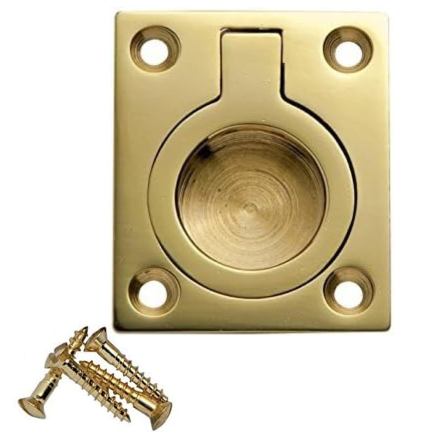 SISI UK Flush Ring Pull Handle 38mm x 50mm Polished Brass Flush Ring Pull Handle Ring Handle Flush Hatch Locker Cabinet Pull Lift Boat Marine Yacht Pack of 1.