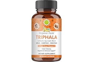 Organic Veda Triphala Capsules - Ultra Concentrated Amla Extract Organic Triphala Supplement with Natural Vitamin C - for Colon Cleanse, Skin Radiance, Immunity & Digestion - 120 Vegan Pills