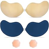 Invisible Sticky Bra Strapless Adhesive Bras Silicone Stick on Push Up Seamless Reusable Backless Bra for Women 2pack