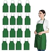 LOYHUANG 16 Pack Green Bib Plain Aprons Bulk for Women Men Adult with 2 Pockets-Chef Cooking Kitchen Painting Baking Restaurant Servers (16 pcs,Green)