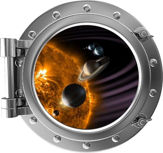 24 Portscape Wall Decal Space Window Solar System 1 Silver Porthole 3d Portal Wall Sticker Planets Boys Fabric Vinyl Peel Stick Room Decor