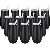 12 Pack Stemless Insulated Flute Glasses, 6 Oz Unbreakable Champagne Tumblers for Friends, Birthday, Christmas, Wedding (Black)