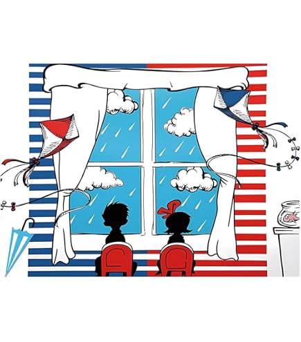 Cartoon Kite Birthday Backdrop 7x5ft - Blue & Red Striped Kids Party Photo Booth Background