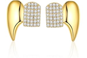 IS4U Gothic Vampire Diamond Grills Teeth Grillz Diamond Grills for Your Teeth 18k Gold Plated Double Tooth Grizz Caps Vampire Bat Fang Iced Out CZ Diamonds Grills Gothic Halloween Cosplay Party Jewelry for Men and Women