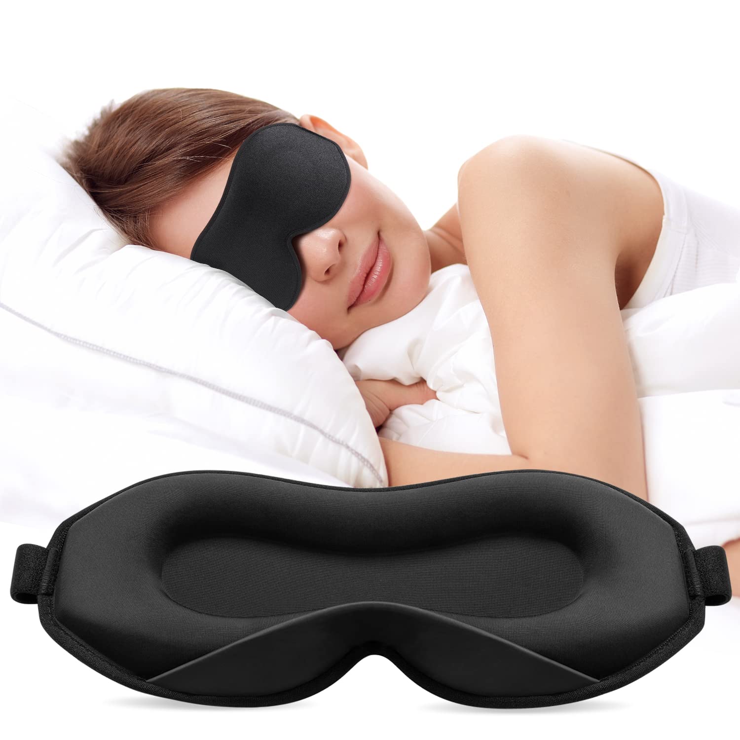 Umisleep Upgraded Sleep Mask, Perfect Sleeping Mask for Side Sleepers, 3D Ultra Soft Comfortable Eye Masks for Sleeping Women Men with Adjustable Strap, Blindfold for Travel/Sleep/Nap, Black