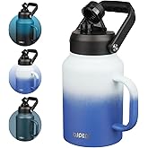 BJPKPK 64oz Insulated Water Bottle with Handle, Large Dishwasher Safe Half Gallon Water Bottle, BPA Free Water Jug, Wide Mouth Metal Flasks with Anti-slip Bottom, Keep Cold & Hot, Sky