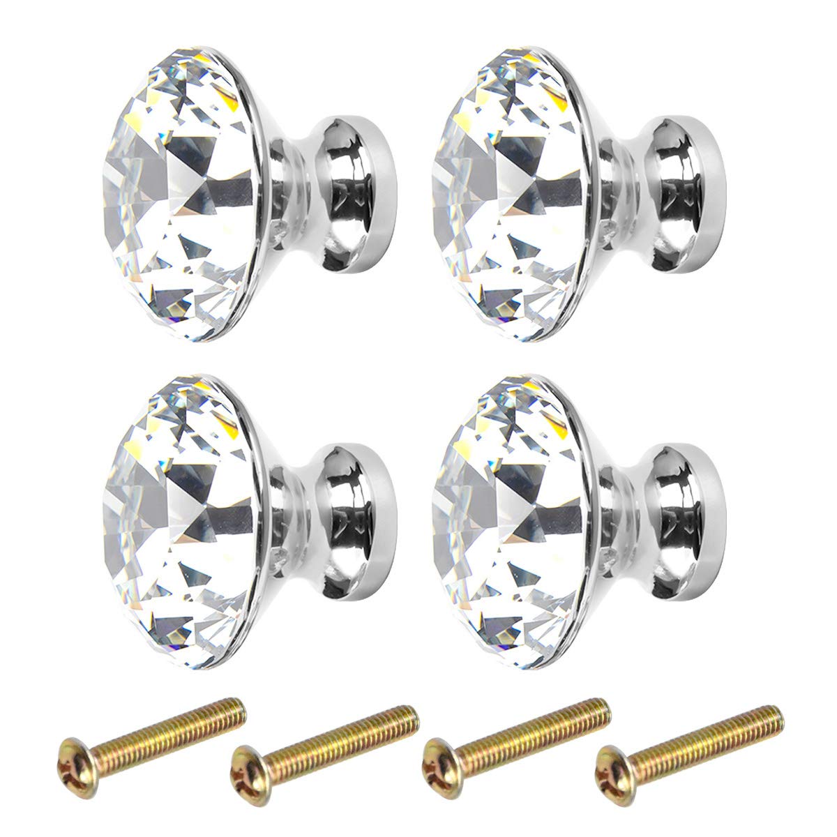 Kissral Drawer Knobs Crystal with Screws Clear 4pcs Drawer Handles Silver Door Knobs Vintage Wardrobe Handles Pull Handle for Chest Cupboard Kitchen Cabinet Cupboard Furniture Home Decorating