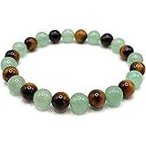 Money Wealth Success Bracelet - Green Aventurine Bracelet Tiger Eye for Men Women - Healing Crystal Calming Anxiety Stress Relief - Gift for Abundance and Wisdom - Gemstone for Prosperity