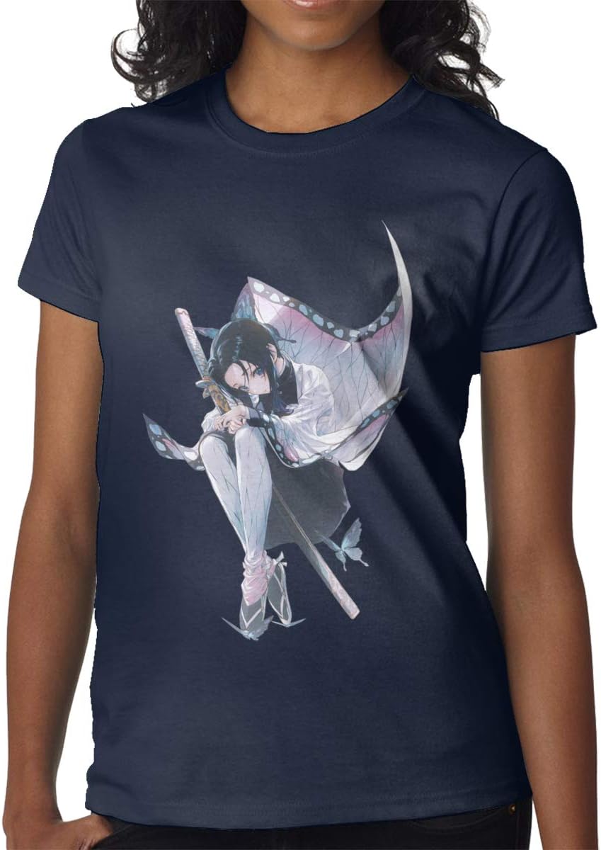 RZJMRU Women Demon Slayer Shinobu Short Sleeve T-Shirt Black