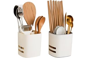 2 Pcs Cutlery Drainer, Utensil Holder with 3 Compartments, Plastic Tableware Storage Drain Box, Cutlery Holder for Kitchen, B