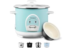 MOOSUM Electric Rice Cooker with One Touch for Asian Japanese Sushi Rice, 3-cup Uncooked/6-cup Cooked, Fast&Convenient Cooker with Ceramic Nonstick Coating inner pot, Auto Warmer, Green