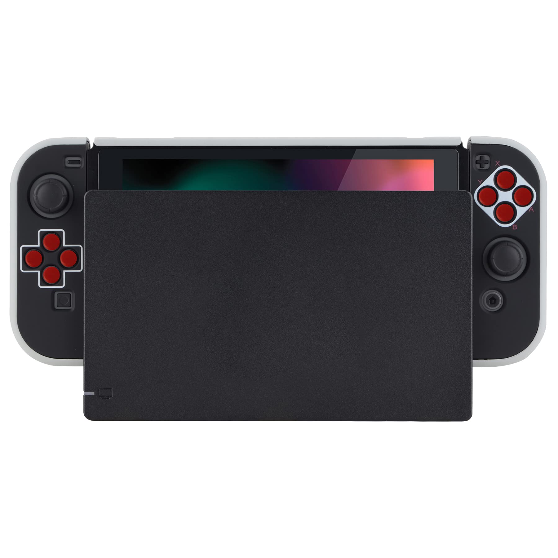 eXtremeRate PlayVital Back Cover for Nintendo Switch Console, NS Joycon Handheld Controller Protector Hard Shell, Dockable Protective Case with Red ABXY Direction Button Caps - Classics NES Style