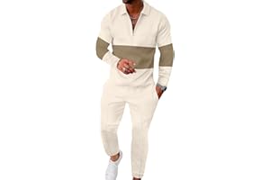 UOUA Mens 2 Piece Set Casual Outfits 1/4 Zip Polo Long Sleeve Shirt & Pants Track Suit Loungewear Athletic Sweatsuit