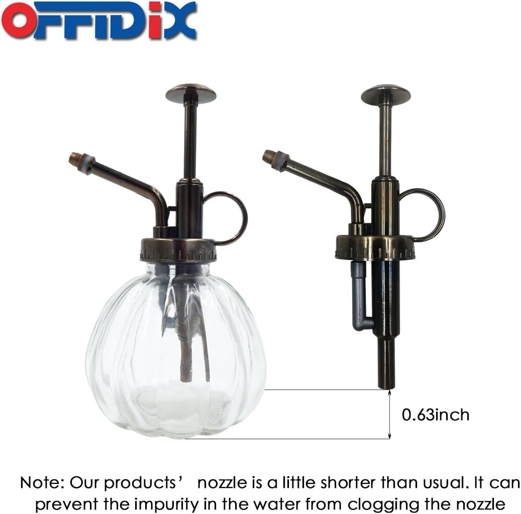 OFFIDIX Transparent Glass Watering Spray Bottle, 6.3 Inches Tall Vintage Style Spritzer Bronze Plastic Top Pump One Hand Watering Can Glass Spary Bottle Plant Mister Glass Watering Can Indoor : Garden & Outdoor