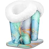 Fintie Plush Lined Double Eyeglasses Holder with Magnetic Base, Glasses Stand Case Organizer for Desk, Nightstand, Office, Emerald Marble