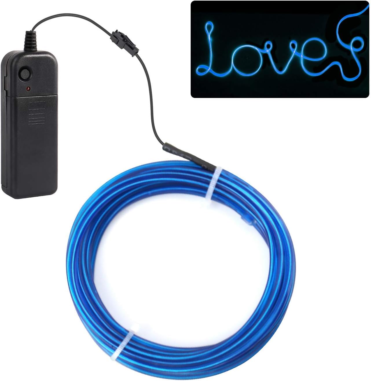 jiguoor 5M EL Wire Bright Light Neon Tube of 360° Illumination for Halloween, Christmas, Festival Party Decoration, White/Blue/Red/Pink/Fluorescent/(Light) Green/Yellow/Orange/Purple(Blue)