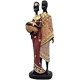 OGANGART African Statue for Home Decor - 10" Tribal Lovers Couple Sculpture,Vintage Figure Figurines,Living Room/Study/Office/Bookshelf/Desktop for Housewarming/Anniversary