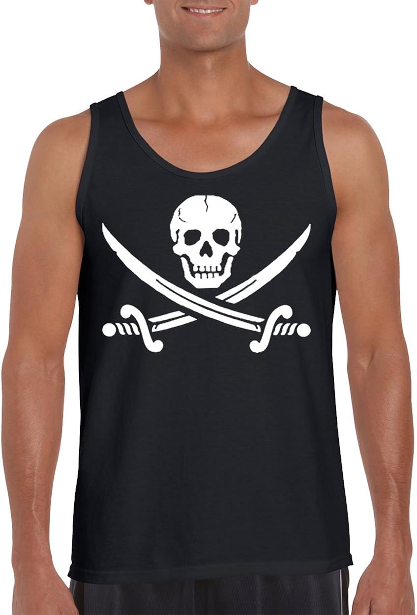 Jolly Roger Pirate Flag with Cross Swords Men's Tank Top Shirt for Men