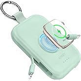 RORRY Portable Charger, 5000mAh Portable Charger Power Bank with Built-in Cables, Travel Keychain Battery Pack for Apple Watch Ultra/11/10/9/8/7/6/SE, iPhone Air/17/16/15/14/13/12, Green