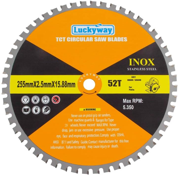 Luckyway 10 Inch 52 Teeth with 5/8 Inch Arbor Multi-purpose TCT Circular Saw Blade for Cutting Wood, Aluminum and Non-ferrous Metals