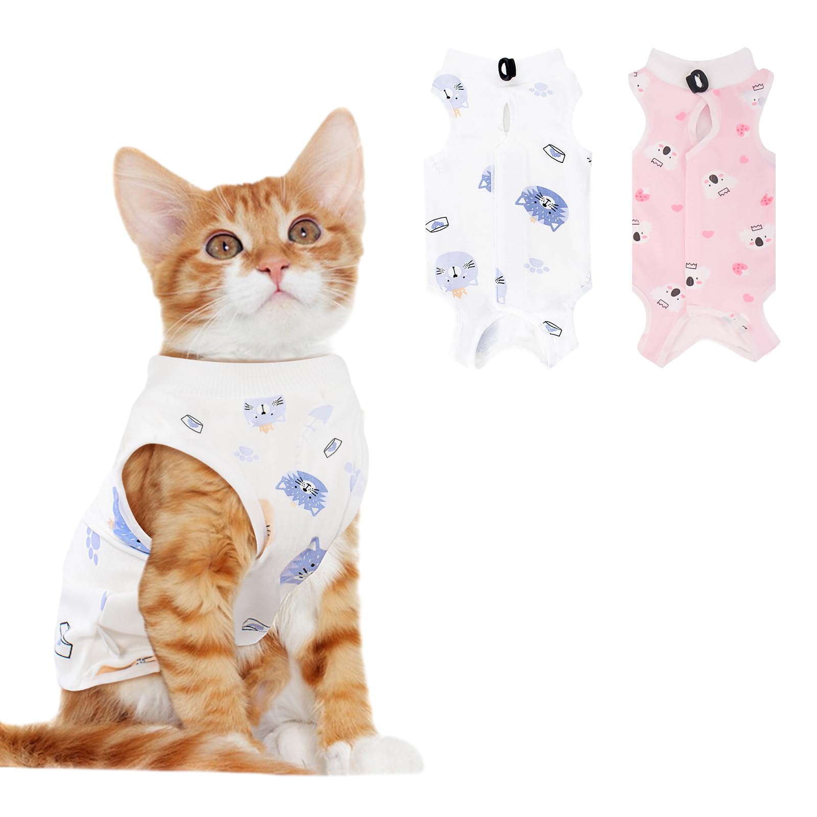 Photo 1 of 2 PCS Cat Recovery Suit Female Cat Onesie for Cats After Surgery Spay Abdominal Wounds, Kitten Recovery Suit Female Breathable E-Collar Alternative Kitten Onesie Anti Licking Large