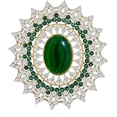 Emerald Green Oval Rhinestone Flower CZ Brooch Pin for Women Fashion Elegant Gold Plated Sparkly Crystal Brooches Lapel Pins for Accessories Dresses Suit Vintage Jewelry for Her Mom