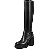Wetviro Platform Knee High Boots for Women Chunky High Heel Gogo Boots Square Toe Stretchy Long Tall Boots (not for wide calf)
