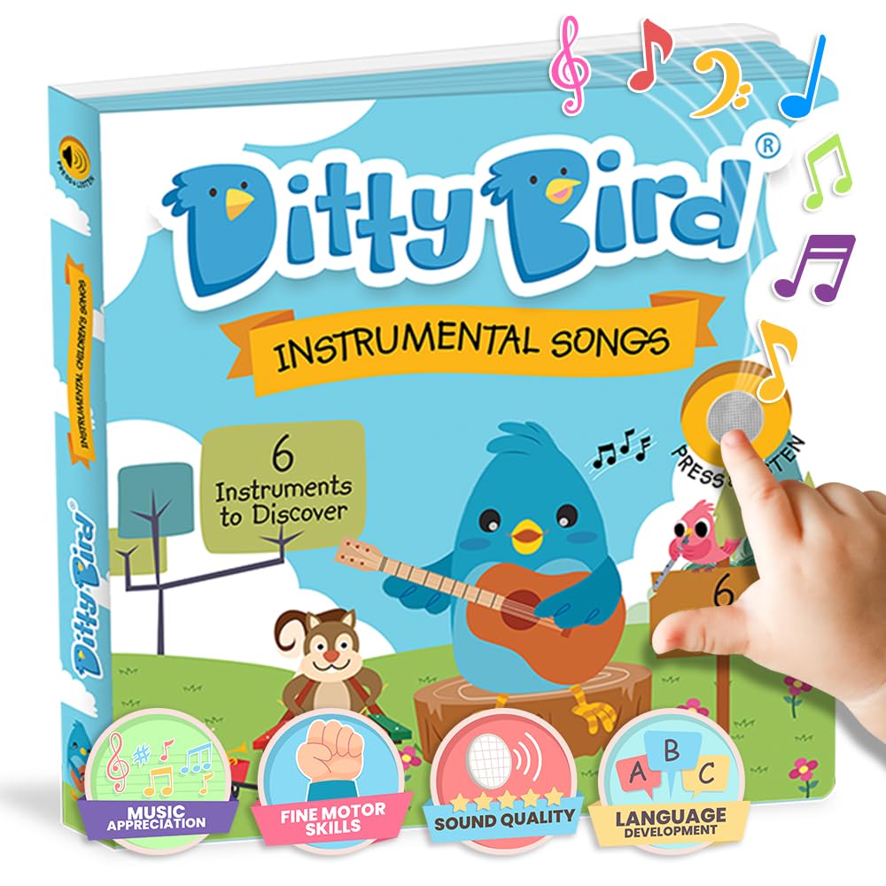DITTY BIRD Musical Books for Toddlers | Fun Instruments & Nursery Rhyme Book | Sing- Along Talking Books | Children's Interactive Toddler Books For 1 Year Old to 3 Year Olds | Sturdy Baby Sound Books