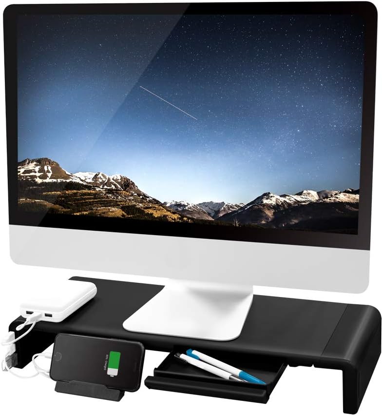 Logilink Ergonomic TV Monitor Riser with 3 x USB Ports, Max. Load 25 kg, Length = 42-52 cm, black, variabel (42-52cm) & USB - Image 4